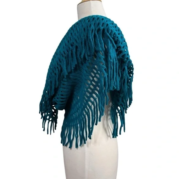 Teal Knitted Fringe Shawl - Picture 5 of 10